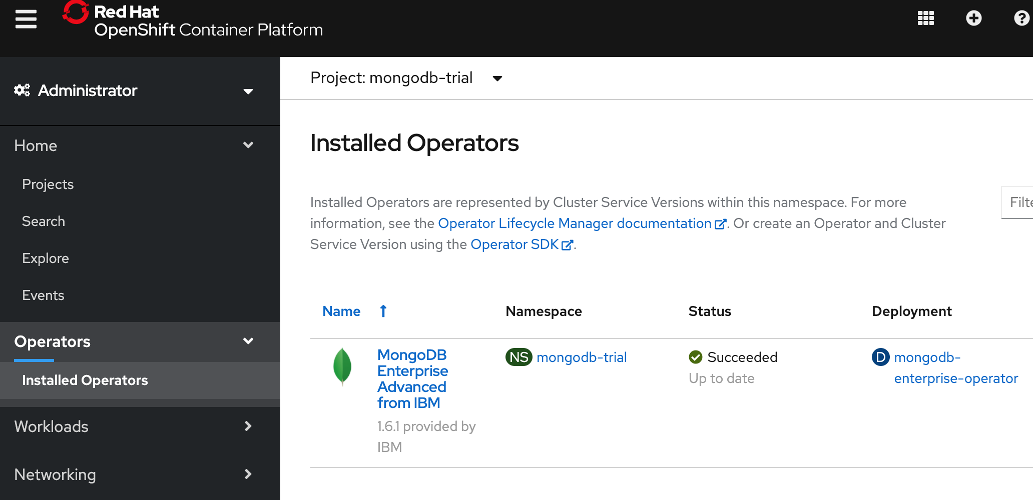 MongoDB operator installed