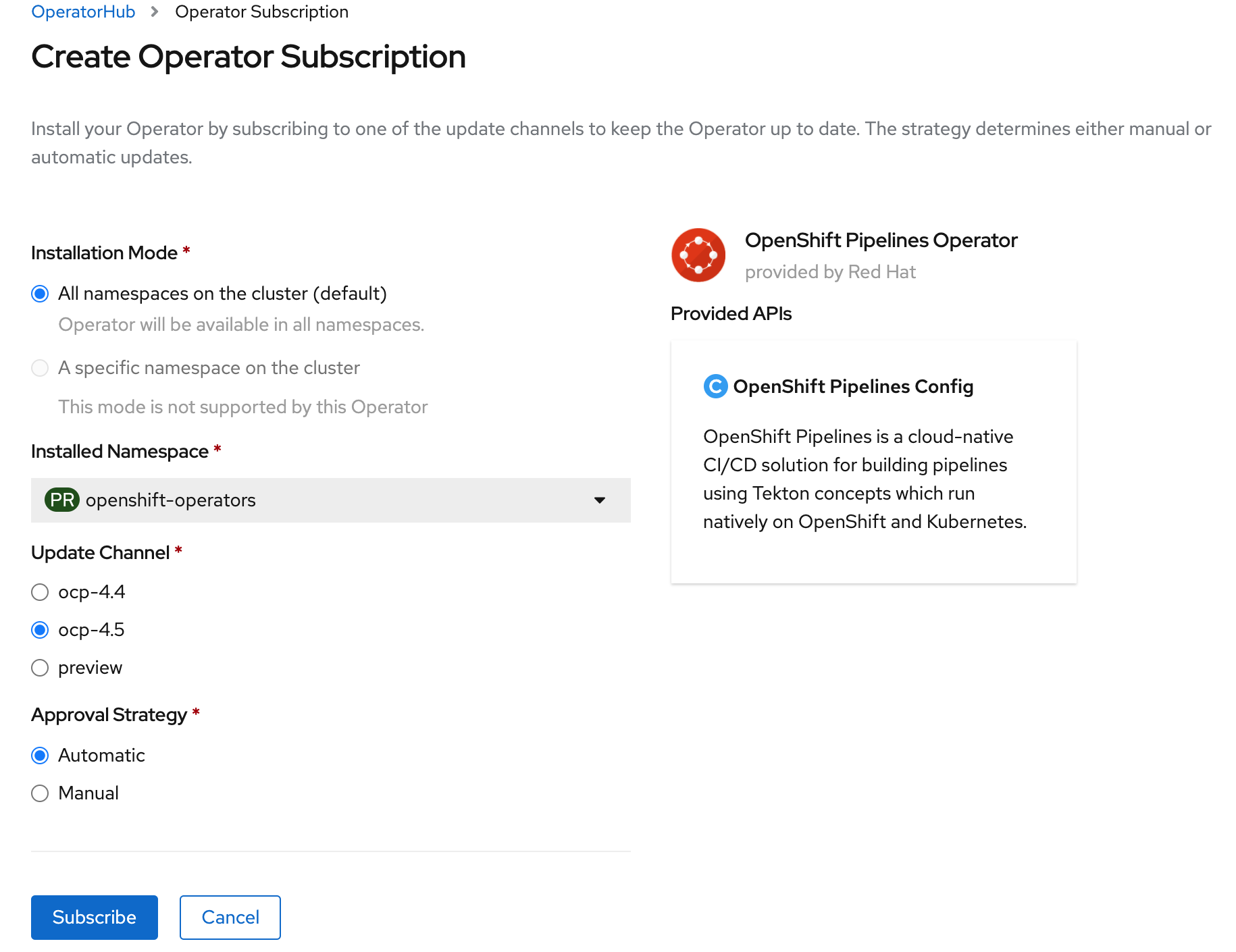 Create subscription