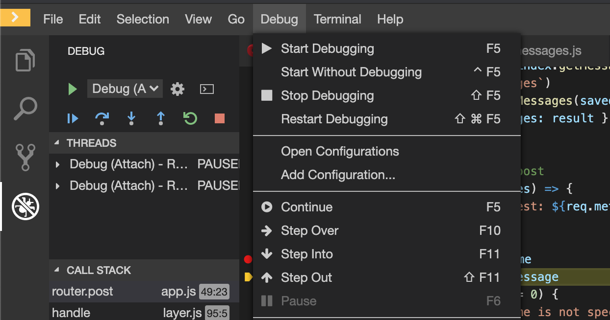 Start debugging