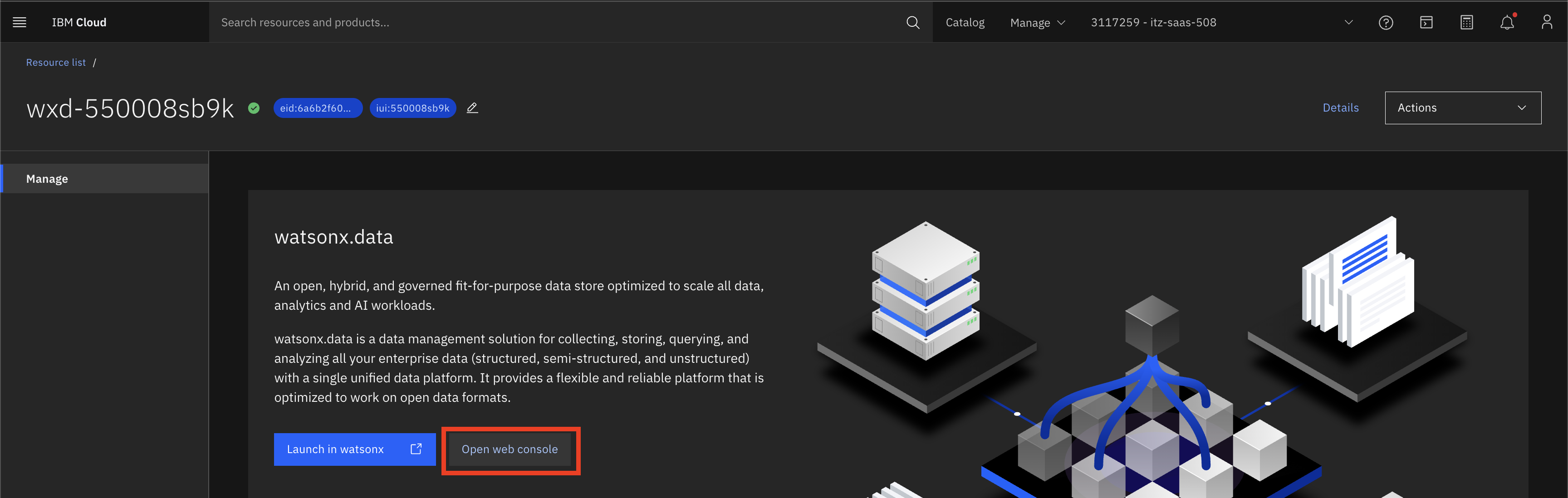 Open web console button