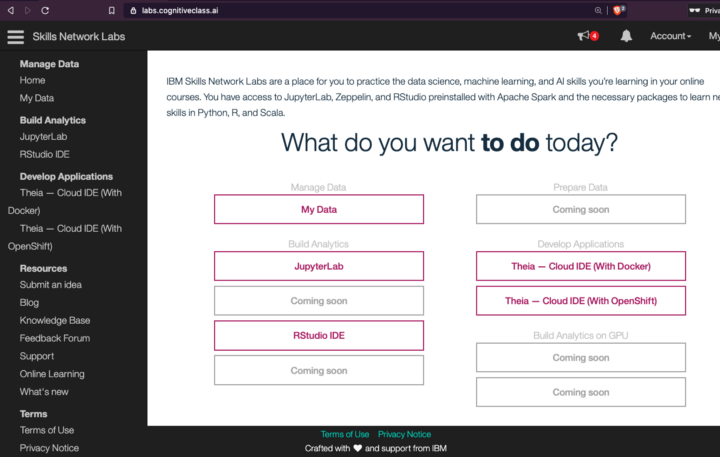 CognitiveClass Labs - Select Environment