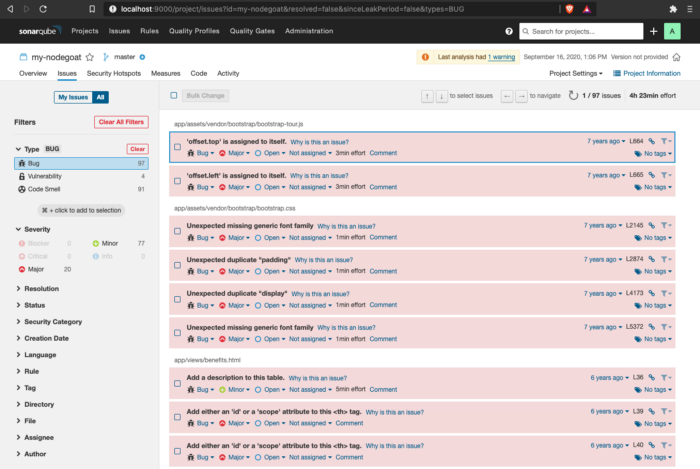 SonarQube Analysis Bugs