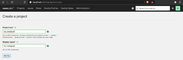 SonarQube UI Create Project