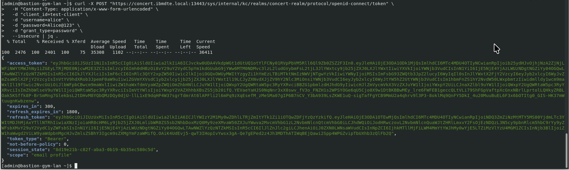 Curl OIDC Test Client Output