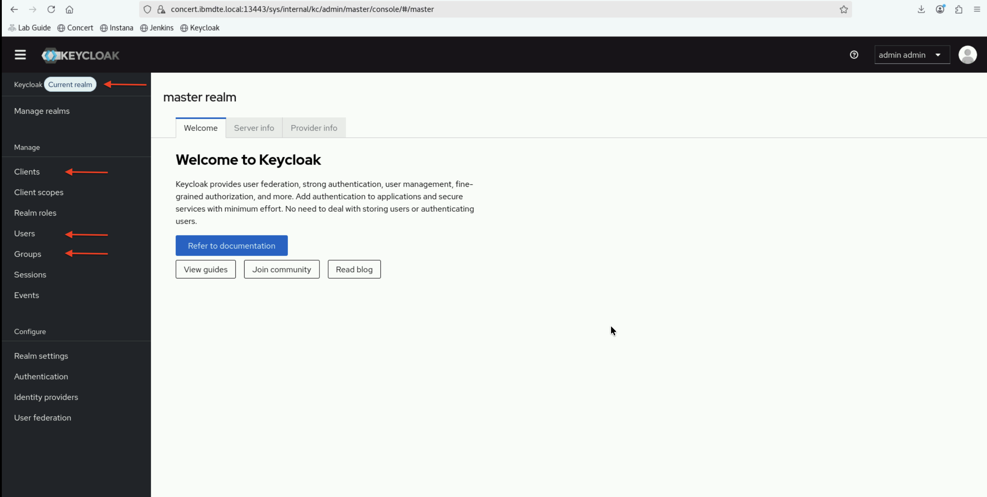Keycloak Admin Landing