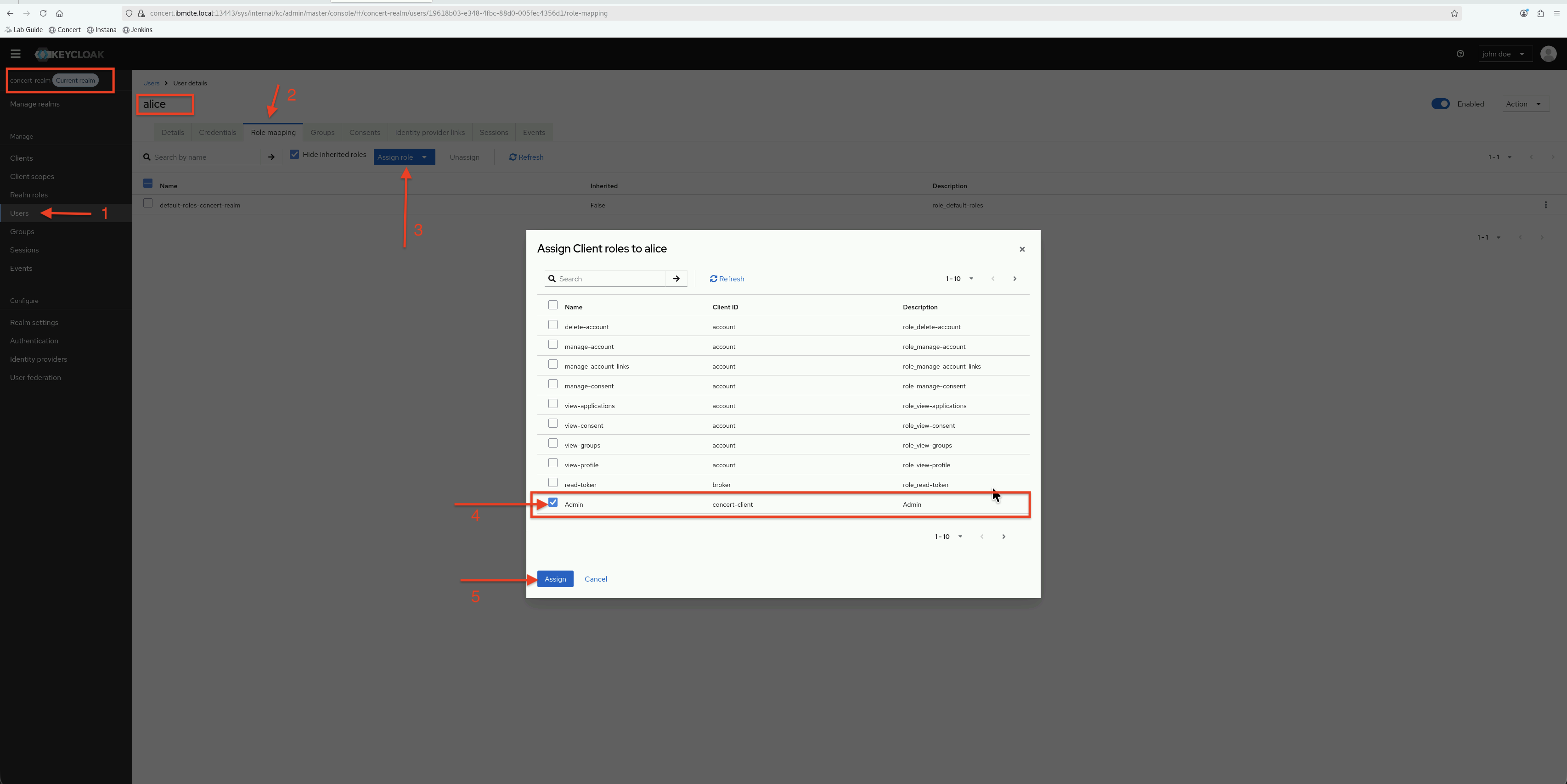 Assign Alice Admin Role
