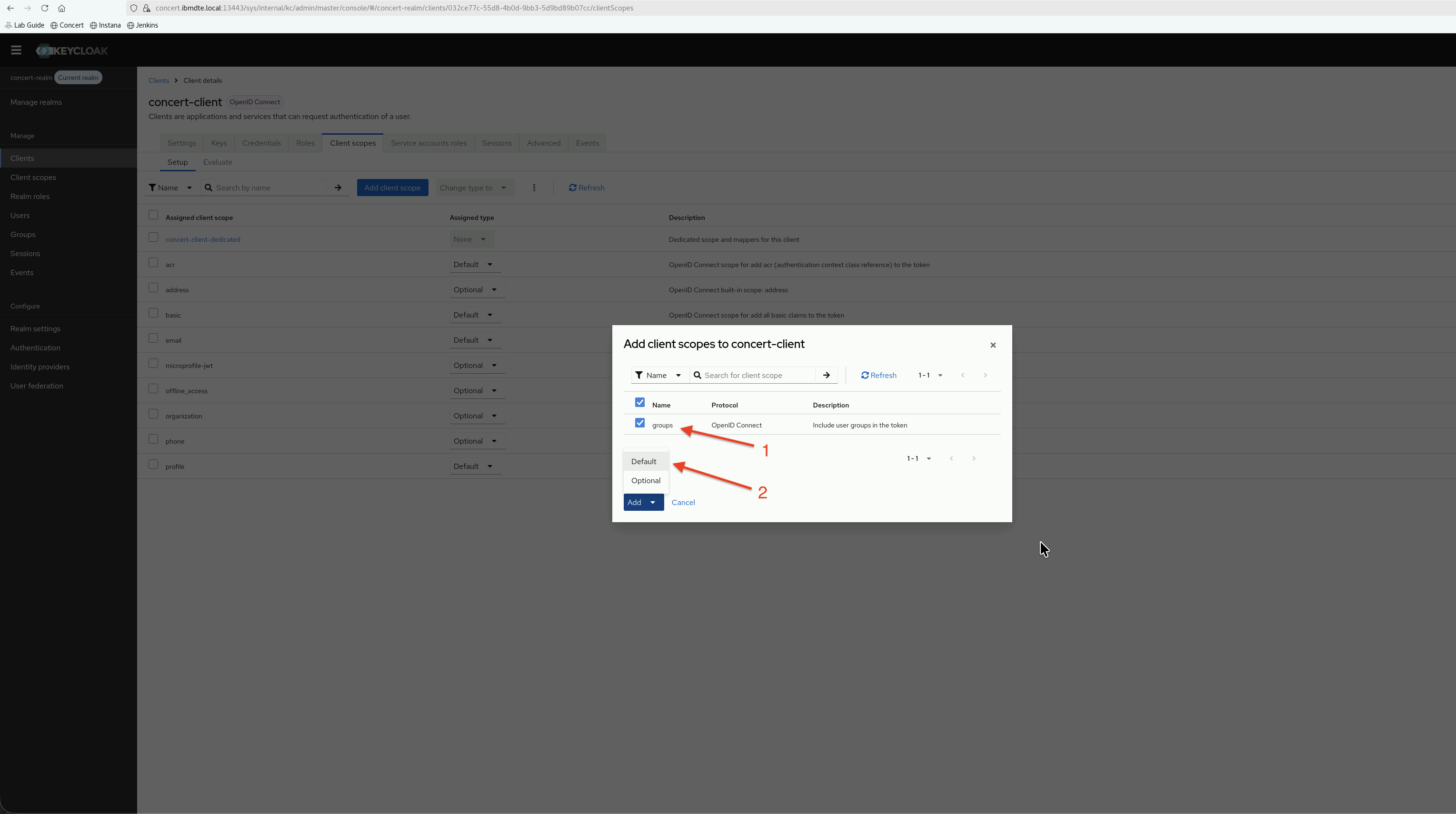 Concert Client Add Groups