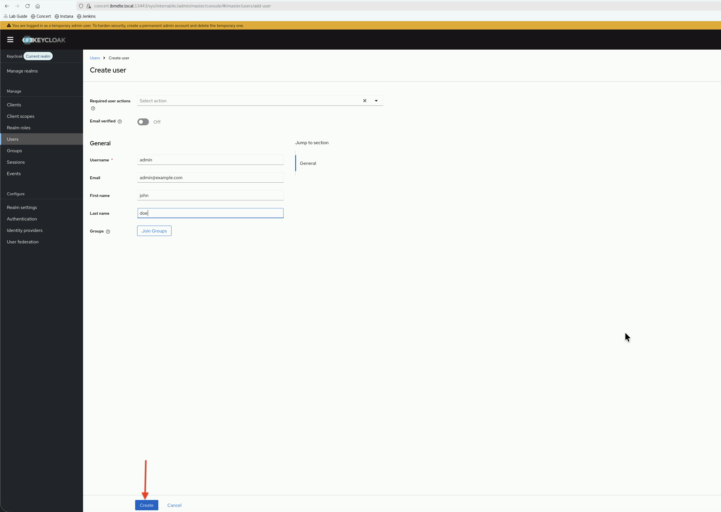 Keycloak Create User