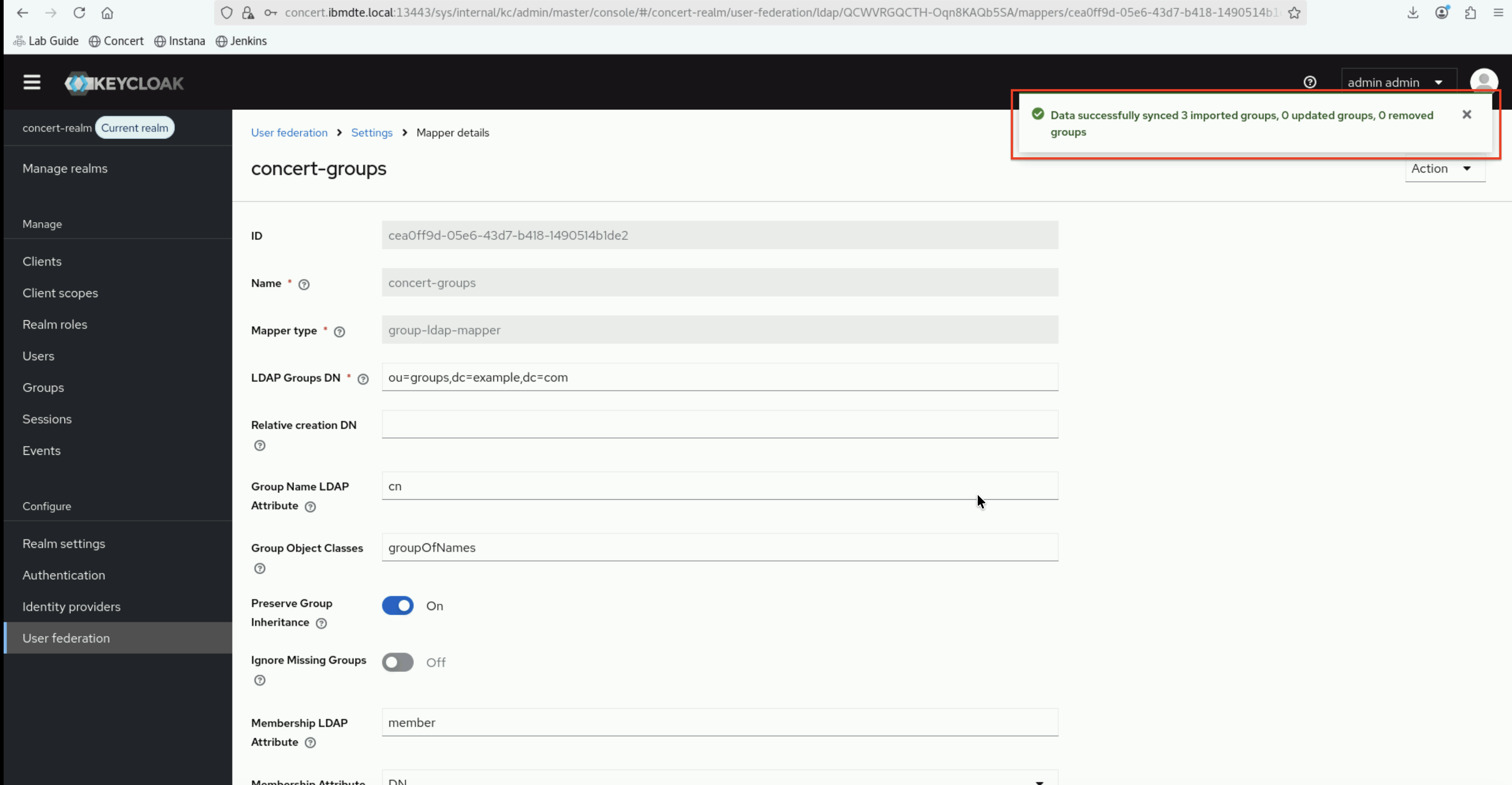 Sync Groups Result