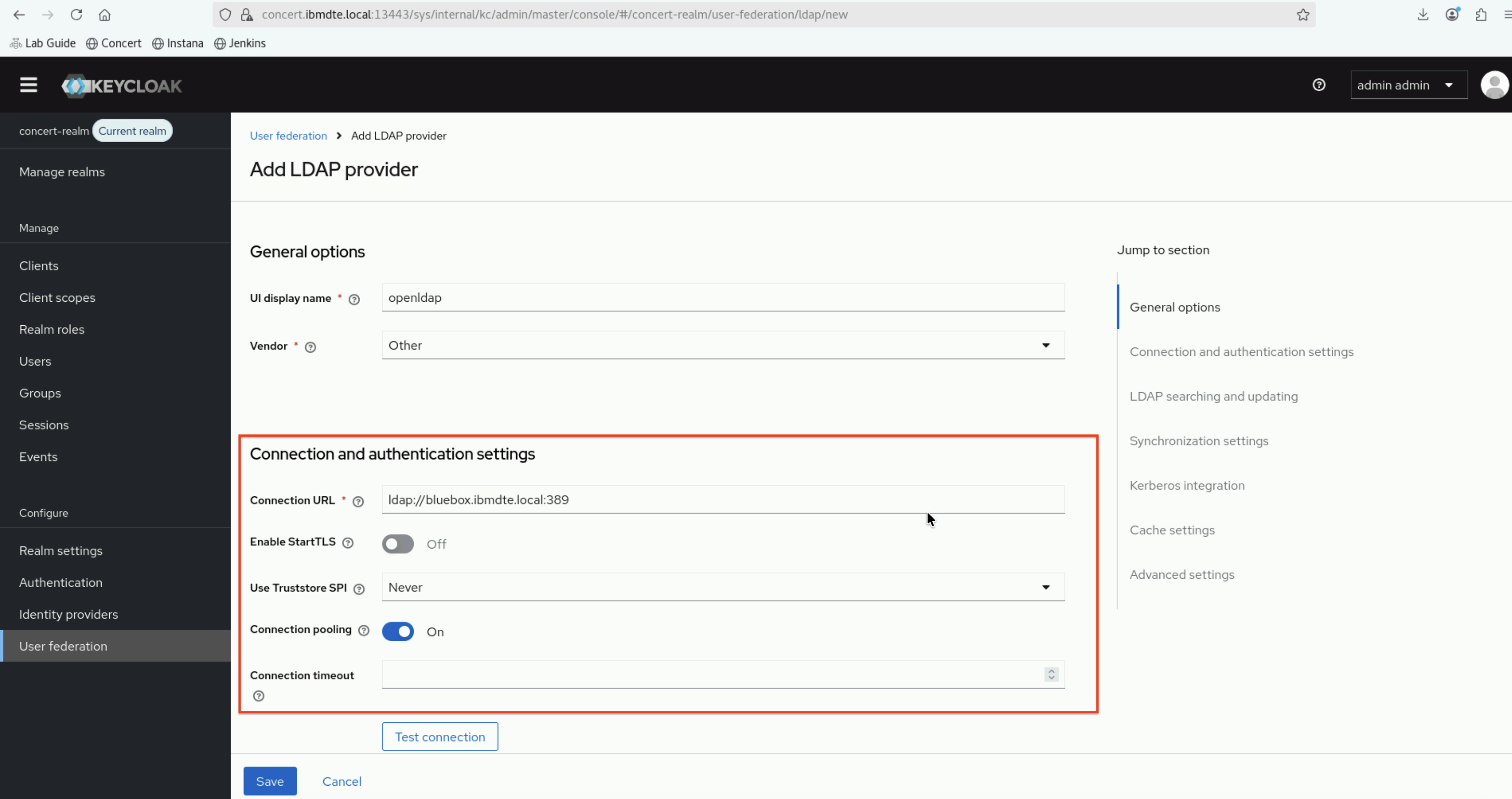 Keycloak Userfed Conn and Auth Settings