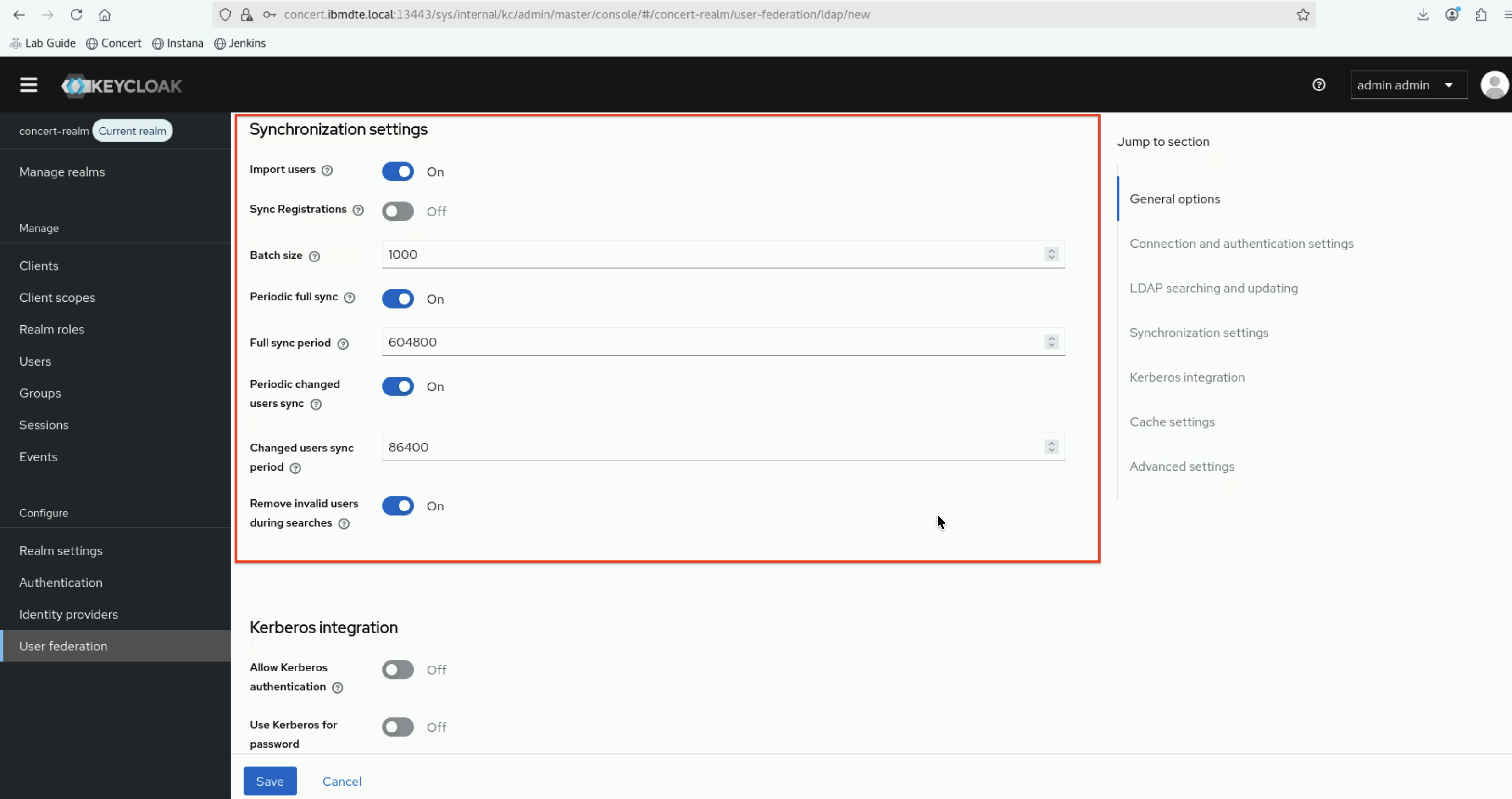 Keycloak User Federation LDAP Sync Settings