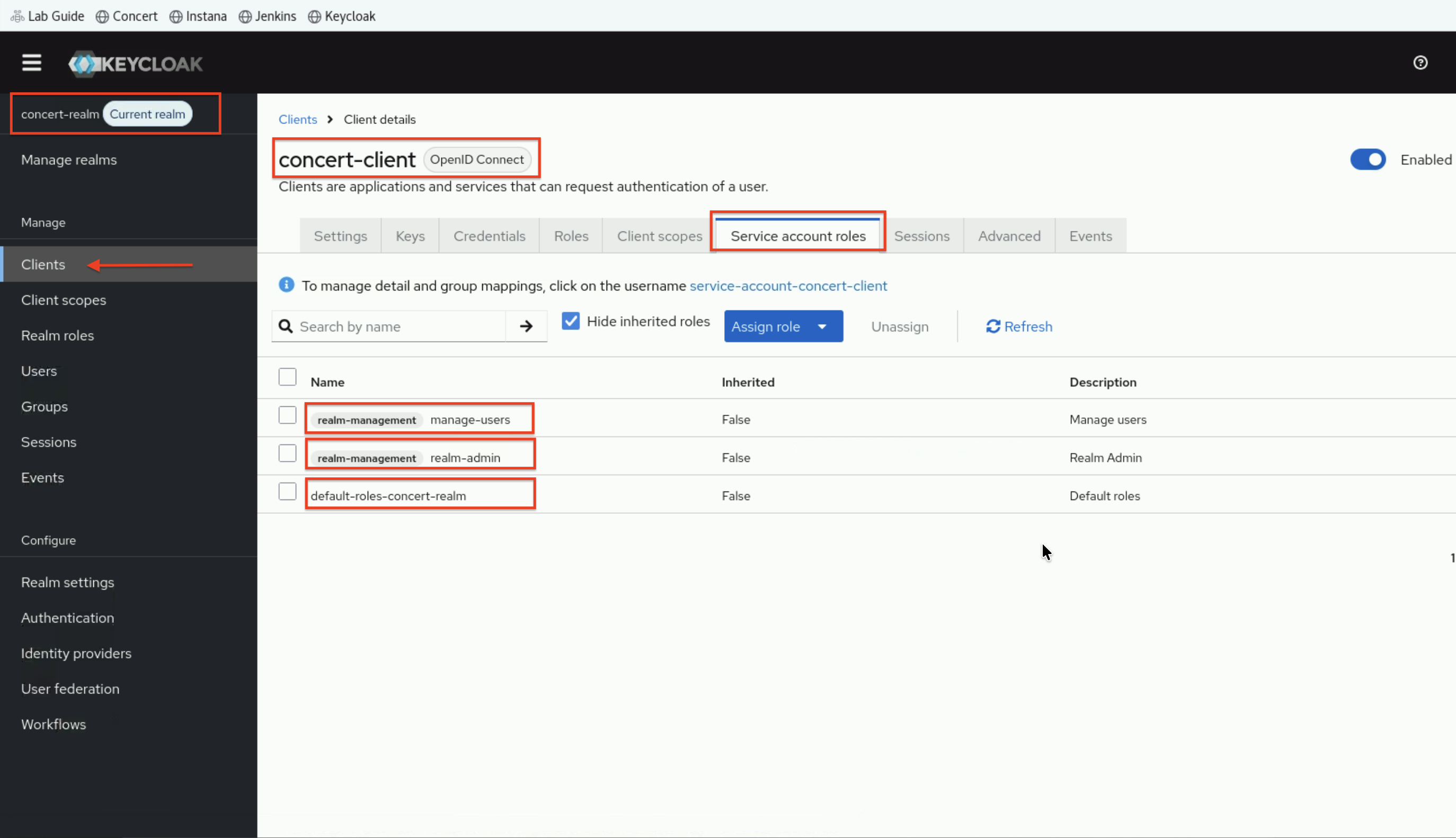 Verify Service Account Roles