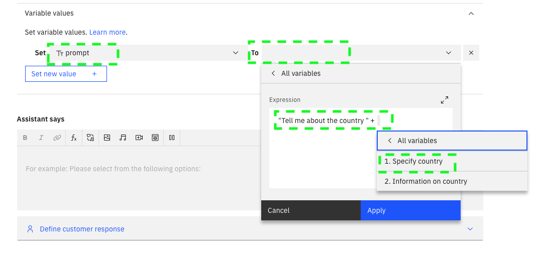 Prompt variable