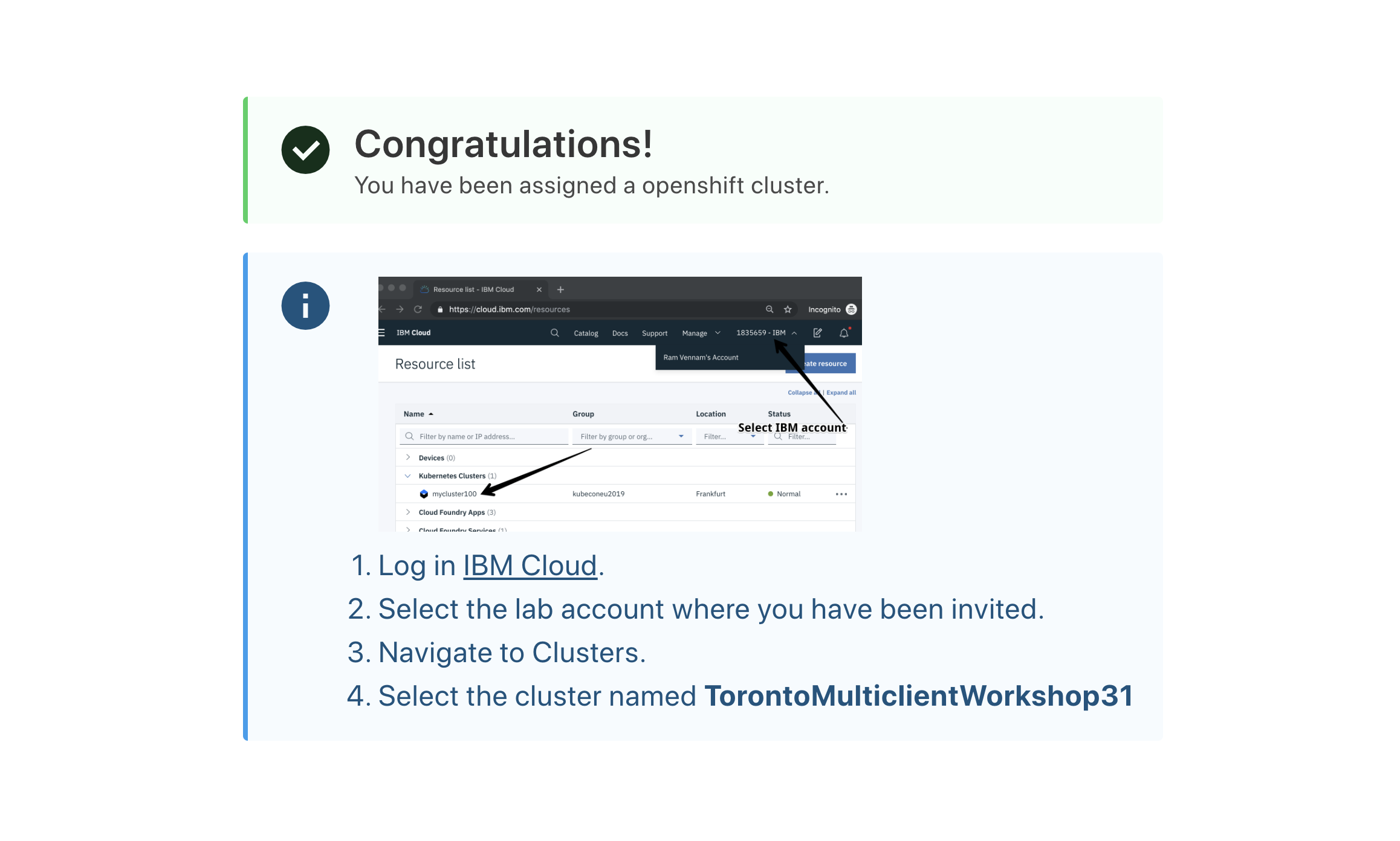 Instructions to access cluster