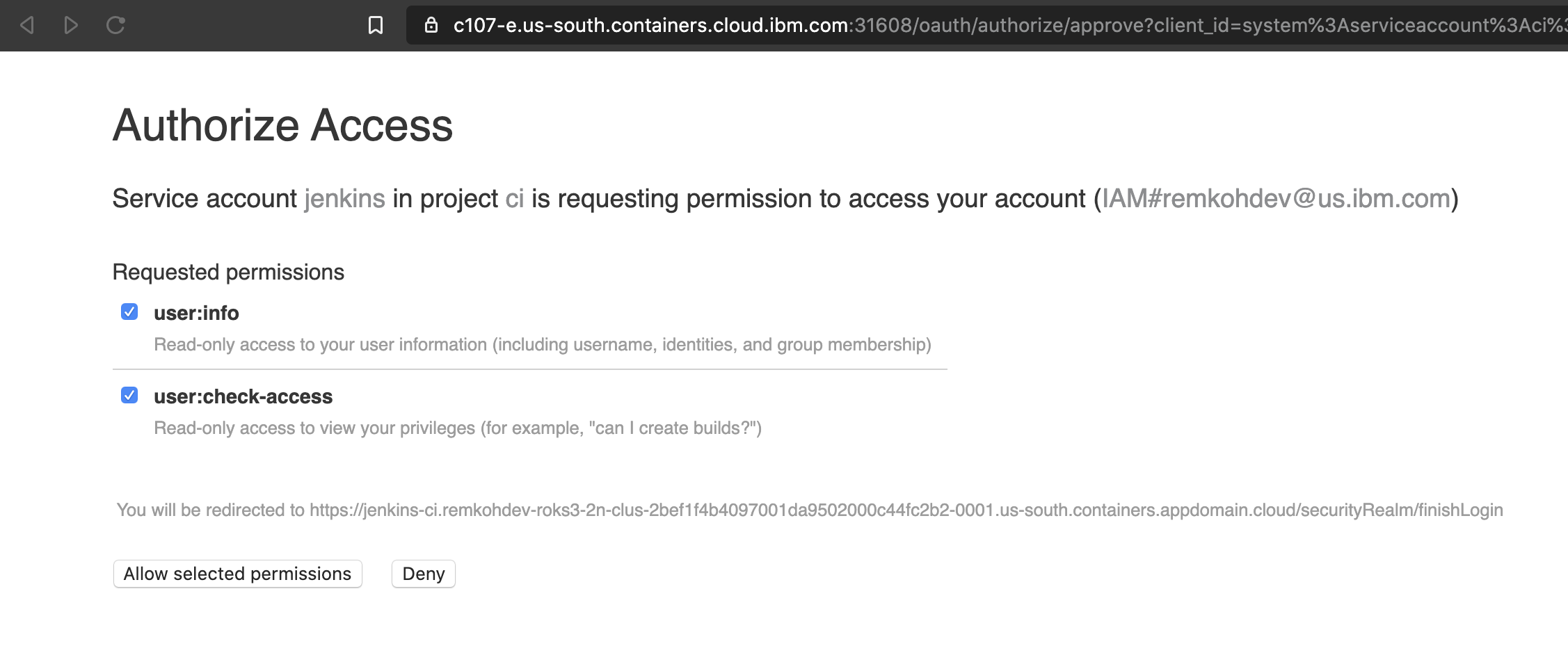 OpenShift Jenkins Allow selected permissions