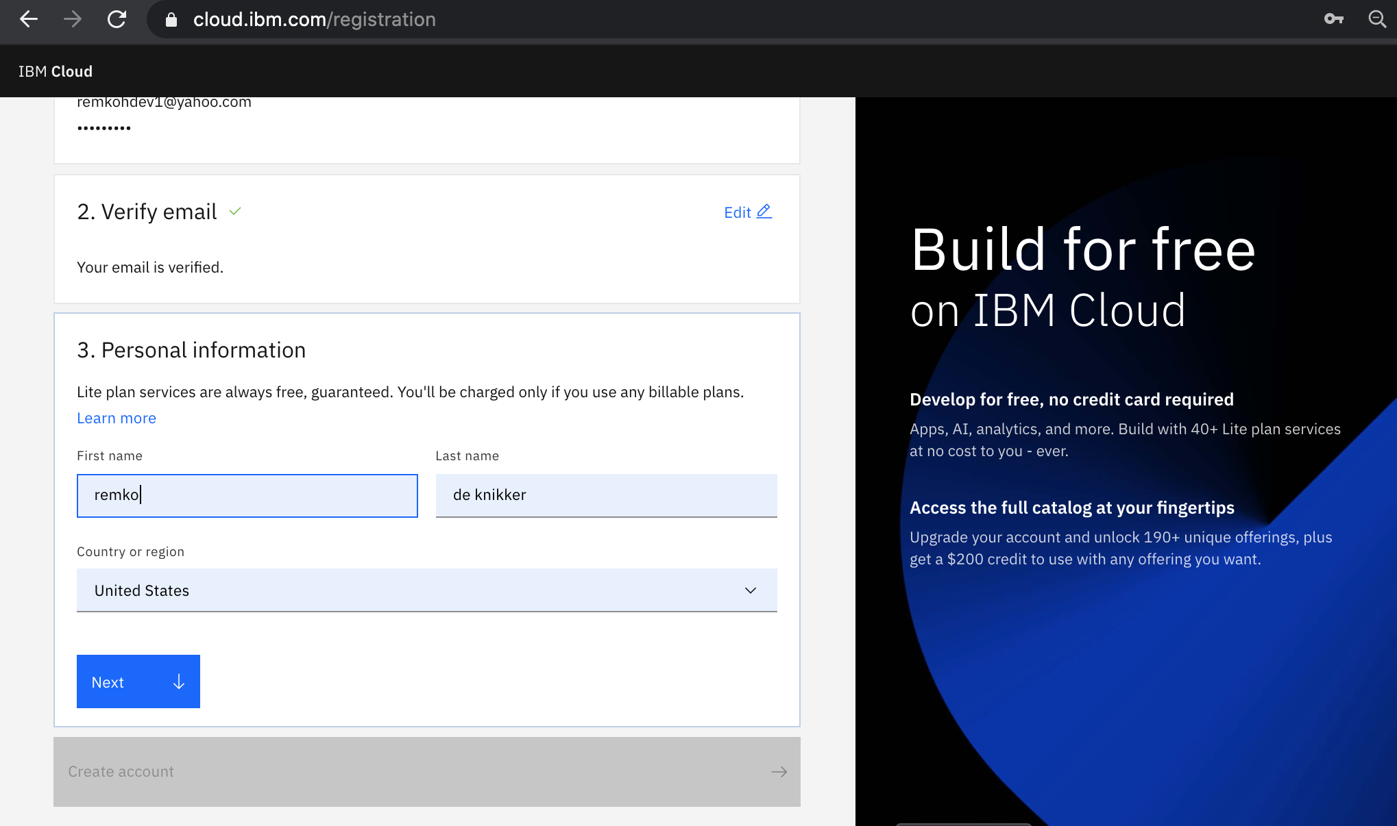IBM Cloud Registration