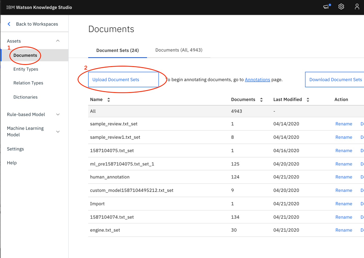 Uploading data sets