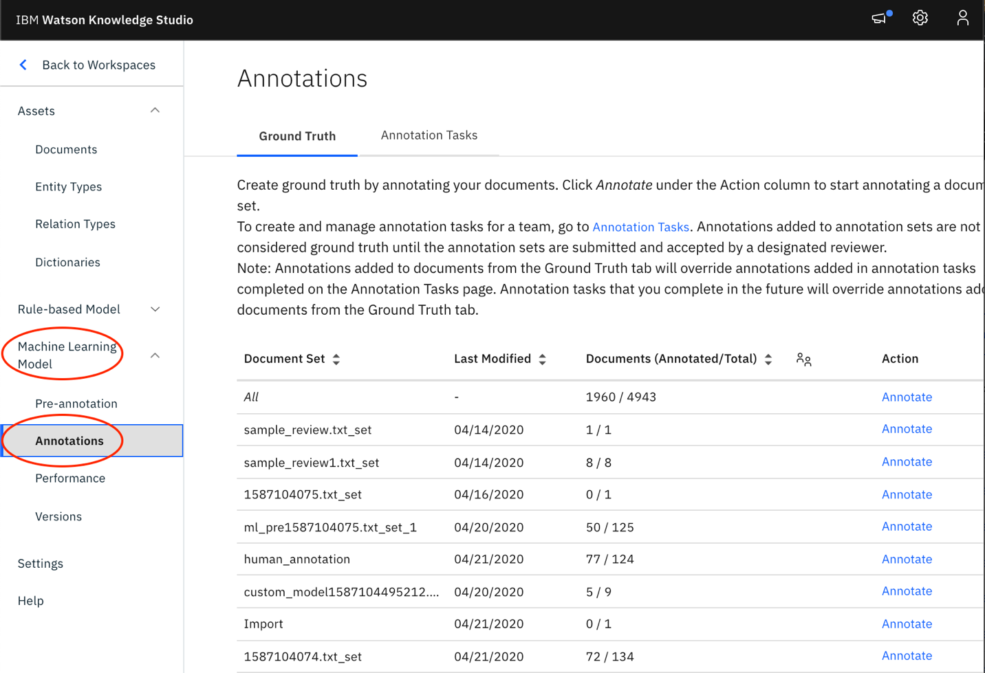 Annotations window