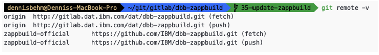 Output from listing the remote tracked repositories after adding the zappbuild-official remote