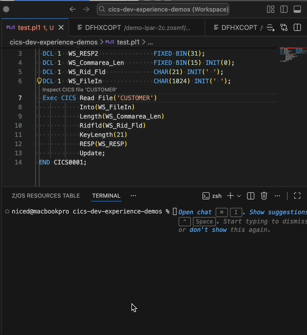 CICS Resource Inspector CodeLens Example