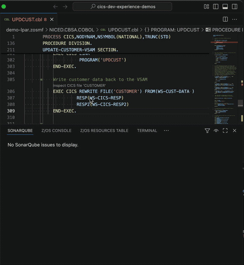 CICS Resource Inspector CodeLense Example