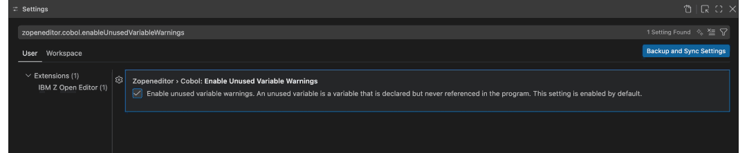 Cobol unused variable checkbox