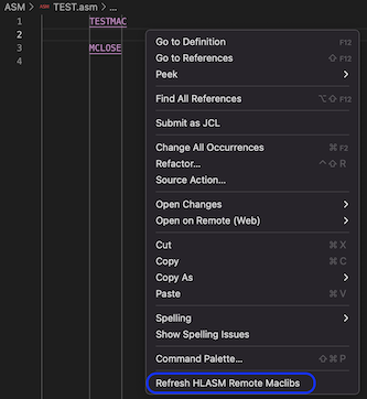 HLASM Context Menu