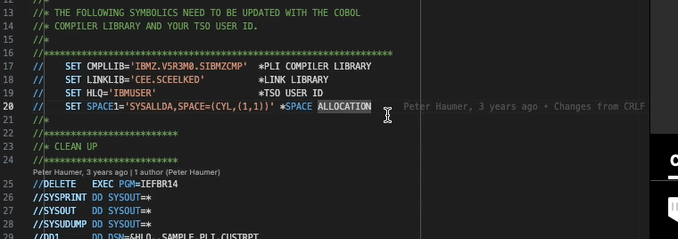 JCL code completion