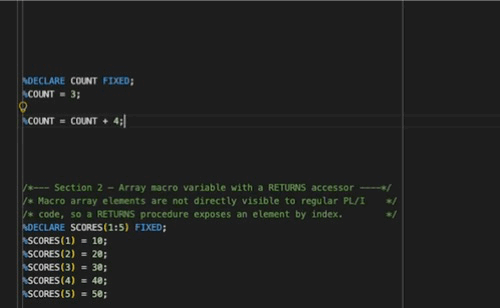 Hovering over a macro variable at different points in the program reflects its value at that point