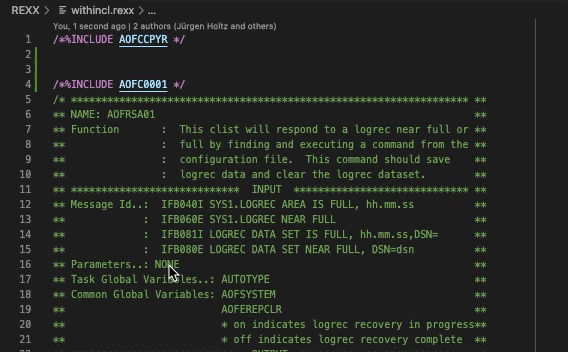 REXX INCLUDE File Preview