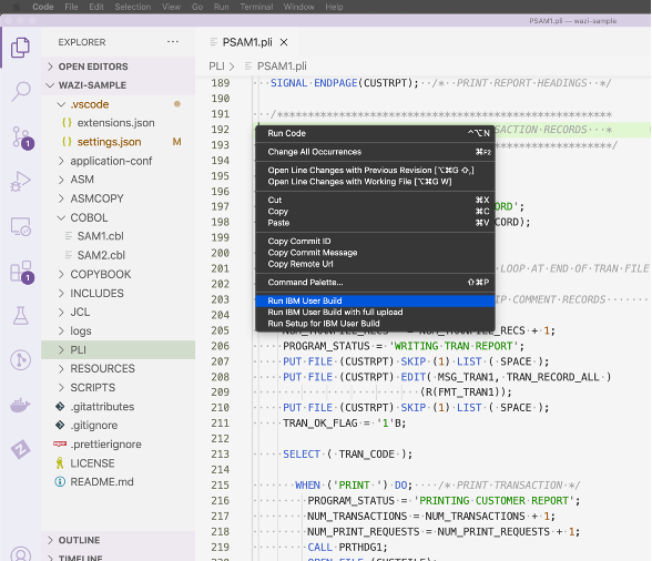 User Build menus inside VS Code