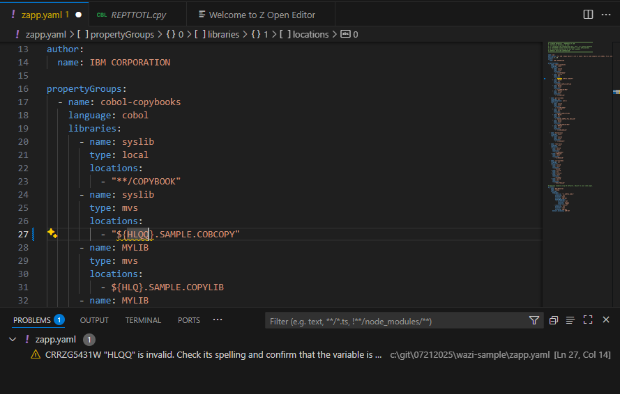 ZAPP File Problems view