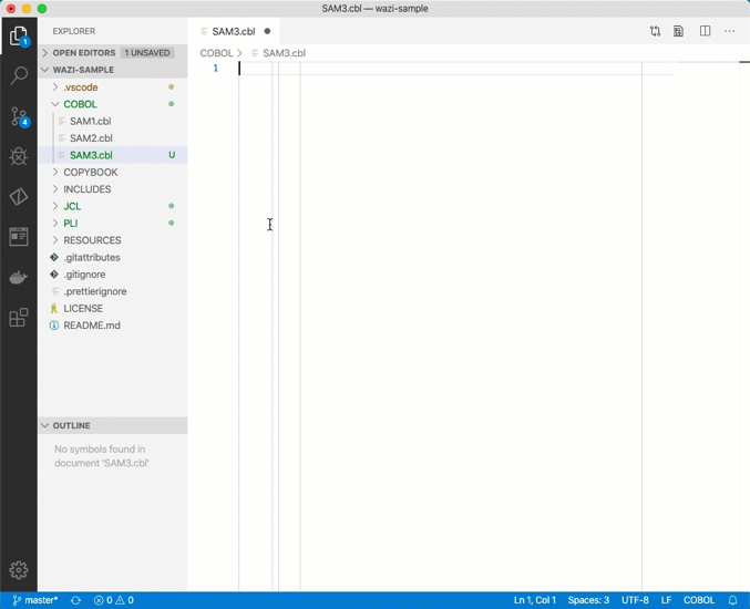 IBM Z Open Editor Code Snippets
